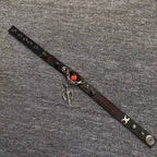 2-in-1 Gothic Black Leather Choker & Wrap Bracelet - Red Dragon Eye Necklace - Silver Trident Charm - Devil Pitchfork Jewelry