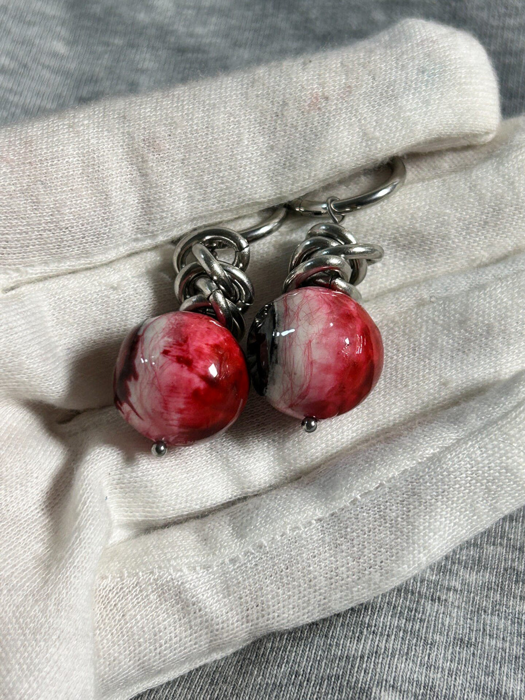 Sacred Torment | Heavy Chain Bloodshot Cross Eyeball Earrings