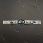 Gothic Mystic Eye Leather Bracelet - Dragon, Snake & Moth Series - Spiked Fantasy Wristband Cuff