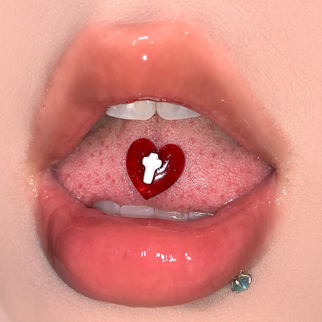 Red Heart Cross Tongue Barbell - Sweet & Edgy Style
