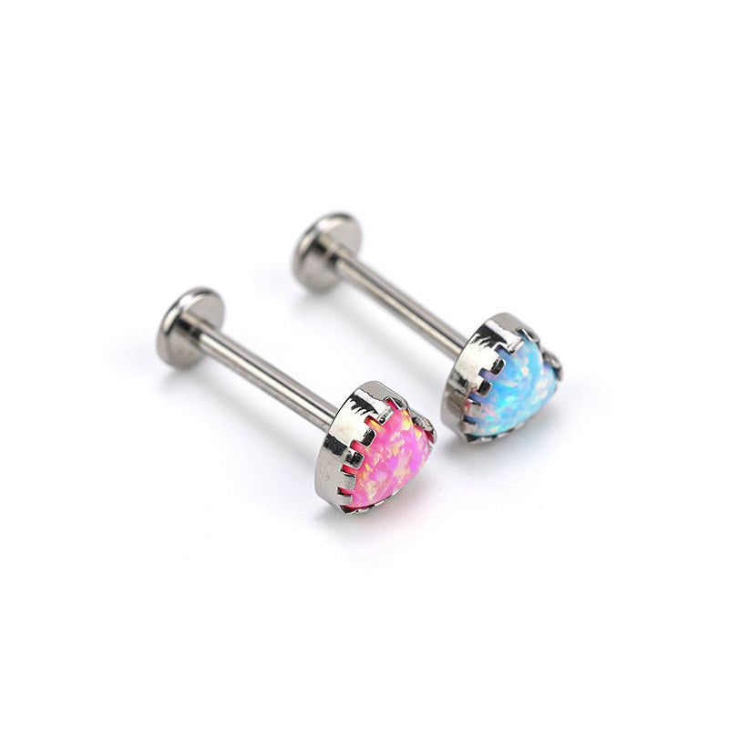 ASTM F136 Titanium Heart Opal Labret Stud - Internally Threaded Cartilage & Lip Piercing