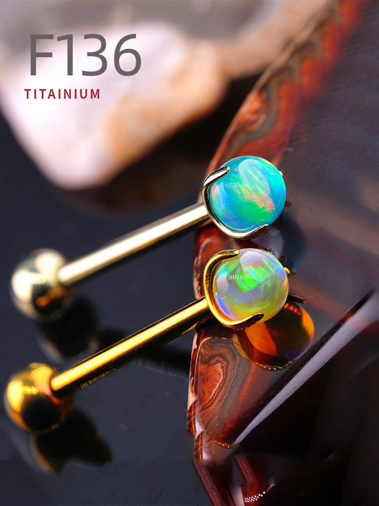 F136 Titanium Aurora Jelly 5mm Opal Straight Barbell - Sparkling Nipple, Tongue & Bridge Piercing