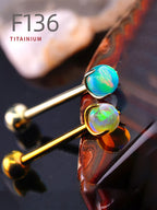F136 Titanium Aurora Jelly 5mm Opal Straight Barbell - Sparkling Nipple, Tongue & Bridge Piercing