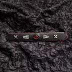 Gothic Black Leather X-Stitch Bracelet - Red Dragon Eye Cuff - Red Border & Silver Studs - Dark Ritual Wristband
