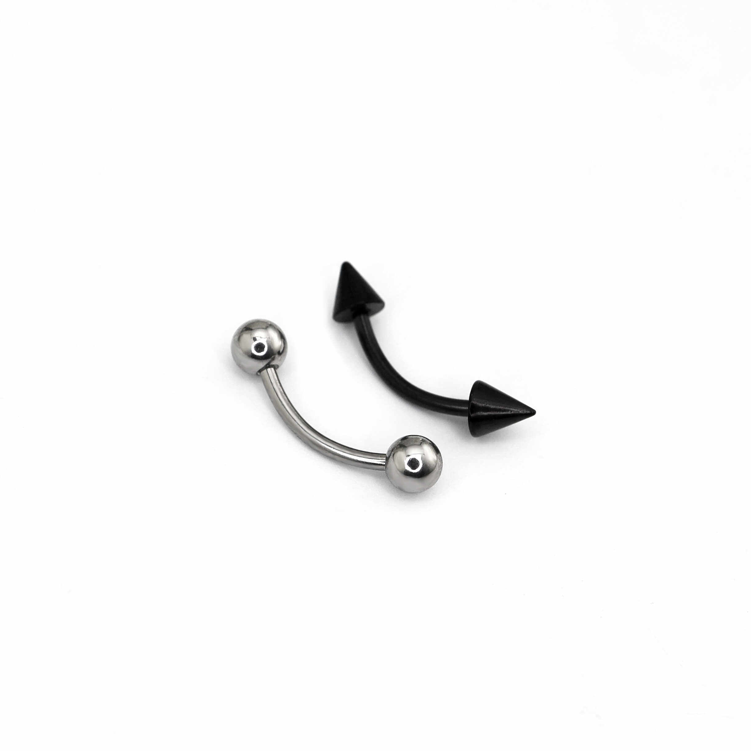 2Pcs Surgical Steel Curved Barbell | Spike & Ball Eyebrow Ring, Rook & Lip Piercing Jewelry