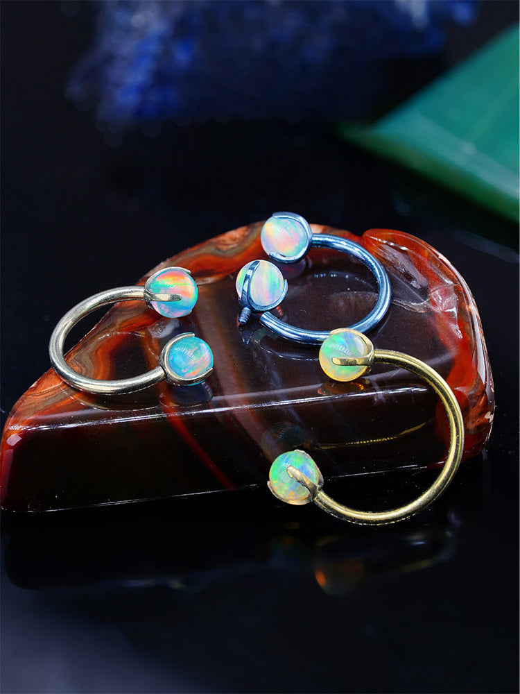 ASTM F136 Titanium Aurora Jelly Opal Circular Barbell - Internally Threaded Septum &Cartilage& Lip Ring