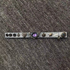 Celestial Ice Blue Leather Bracelet - Purple Dragon Eye Cuff - Star Studded Fantasy Wristband - Galaxy Aesthetic