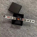 Grunge Concrete Grey Leather Stitched Bracelet - Red Dragon Eye Cuff - Punk Wristband