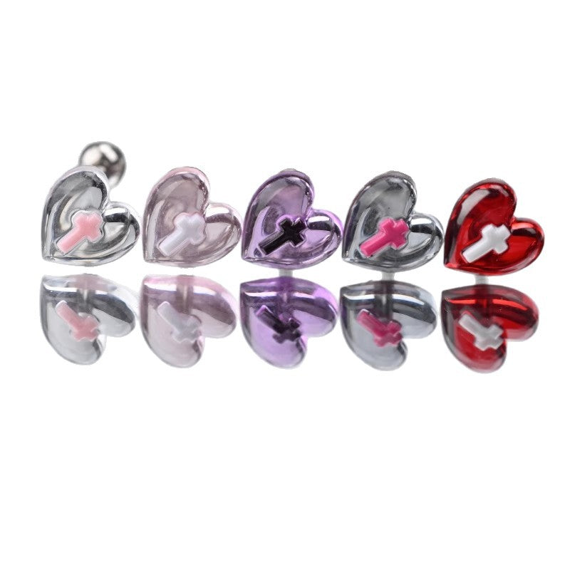 Red Heart Cross Tongue Barbell - Sweet & Edgy Style