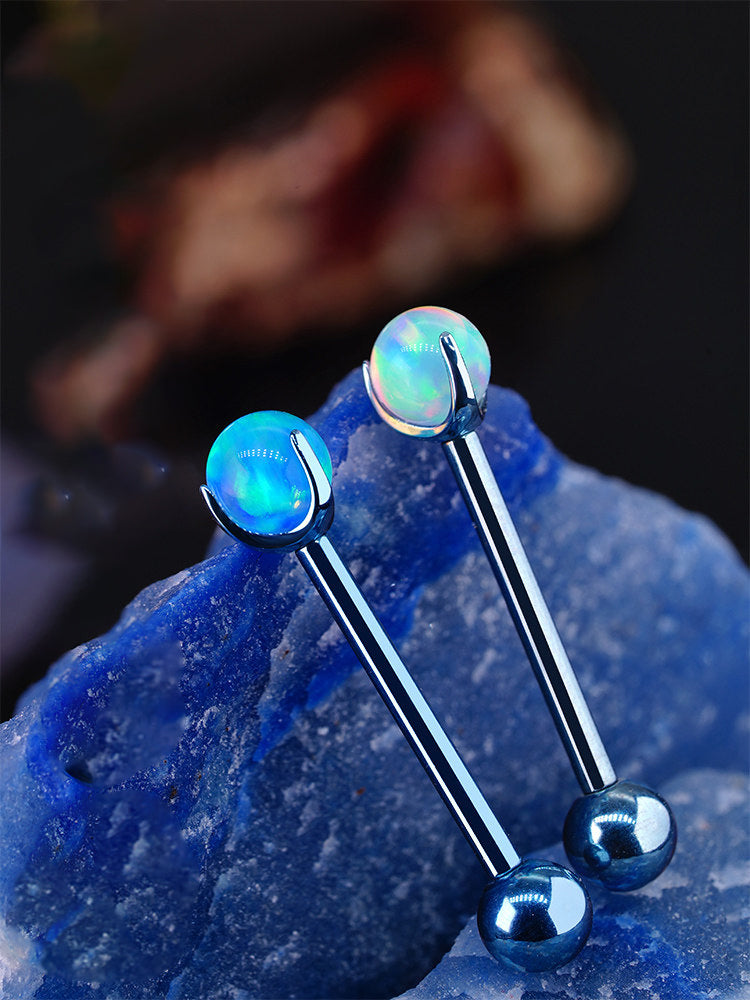F136 Titanium Aurora Jelly 5mm Opal Straight Barbell - Sparkling Nipple, Tongue & Bridge Piercing