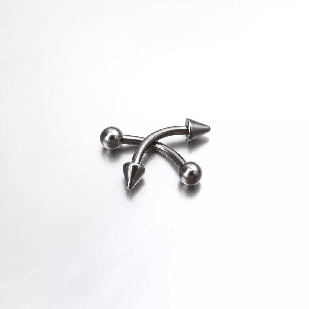 2Pcs Surgical Steel Curved Barbell | Spike & Ball Eyebrow Ring, Rook & Lip Piercing Jewelry