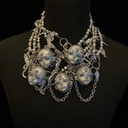 Silver Metallic "Third Eye" Crying Doll Face Choker - Black Leather & Gothic Cross Studs