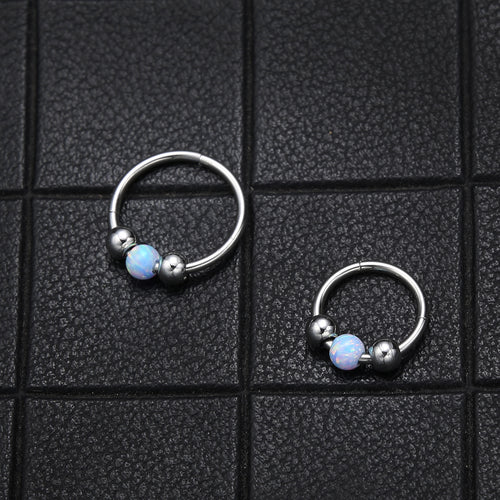 316L Surgical Steel Opal Ball Closure Ring - Septum Nose Ring Cartilage Earring