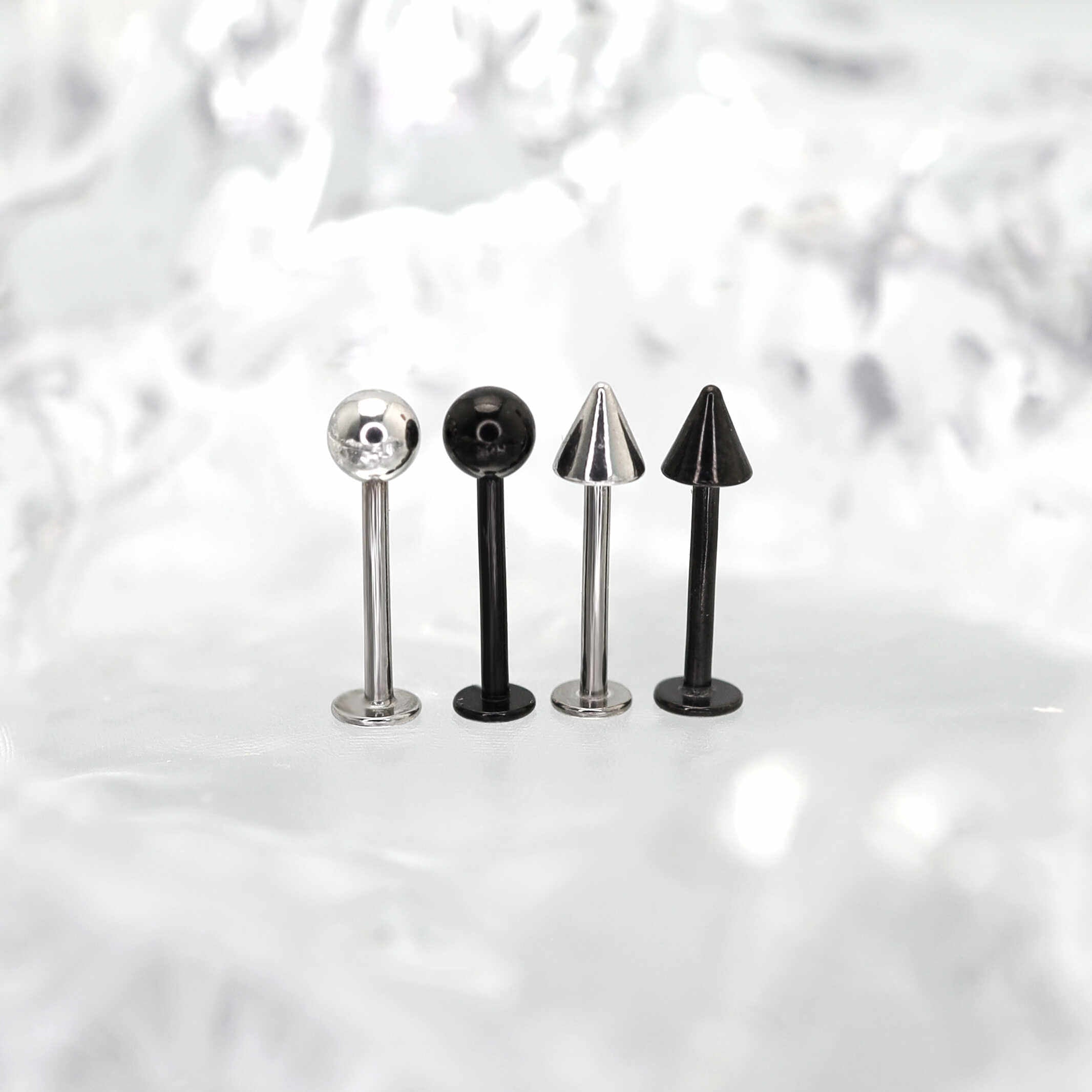 2Pcs 16G Ball & Spike Studs | Externally Threaded Surgical Steel Lip & Cartilage Piercing