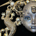 Silver Metallic "Third Eye" Crying Doll Face Choker - Black Leather & Gothic Cross Studs