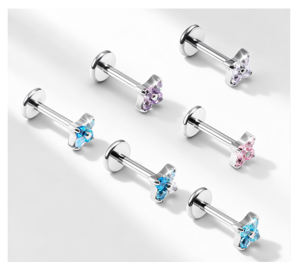 F136 Titanium Four Leaf Clover Opal Internally Threaded Flat Back Studs