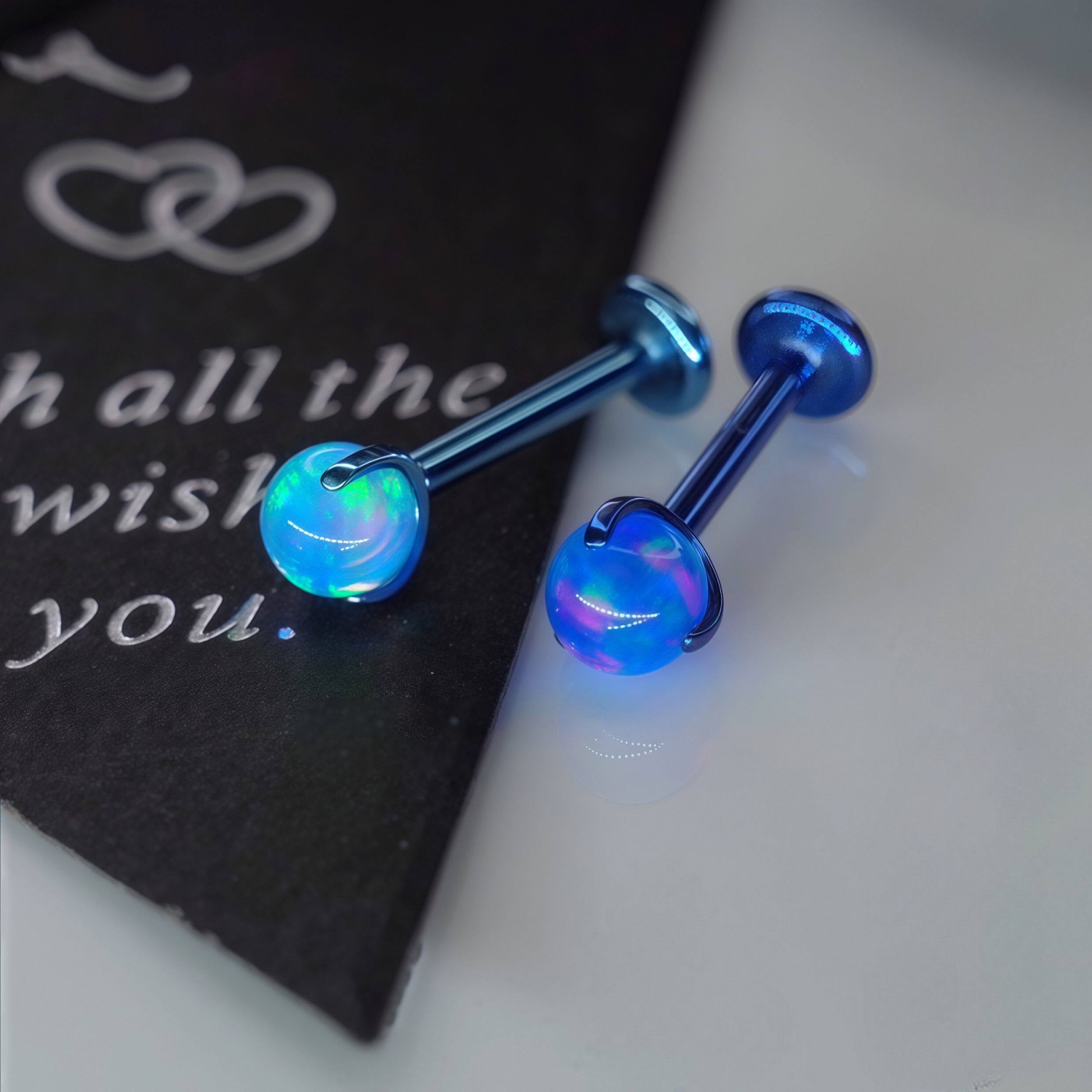 ASTM F136 Titanium Sparkling Jelly 5mm Opal Labret Stud - Cartilage & Lip Piercing