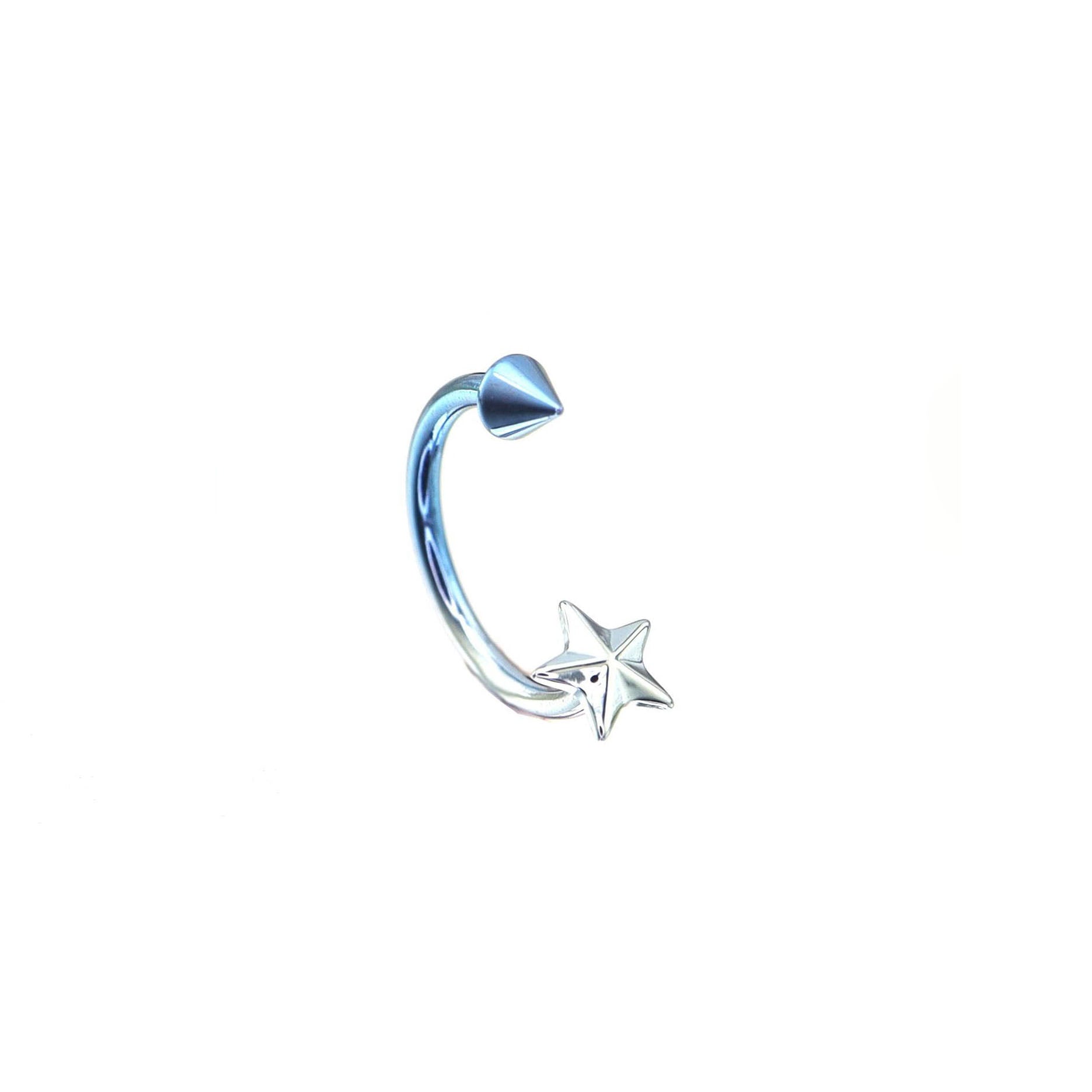 3D Star Spike Titanium Horseshoe ring - 3D Star Spike Titanium Horseshoe ring - Blue-White Gradient / 6mm by CRUXJEWELRY