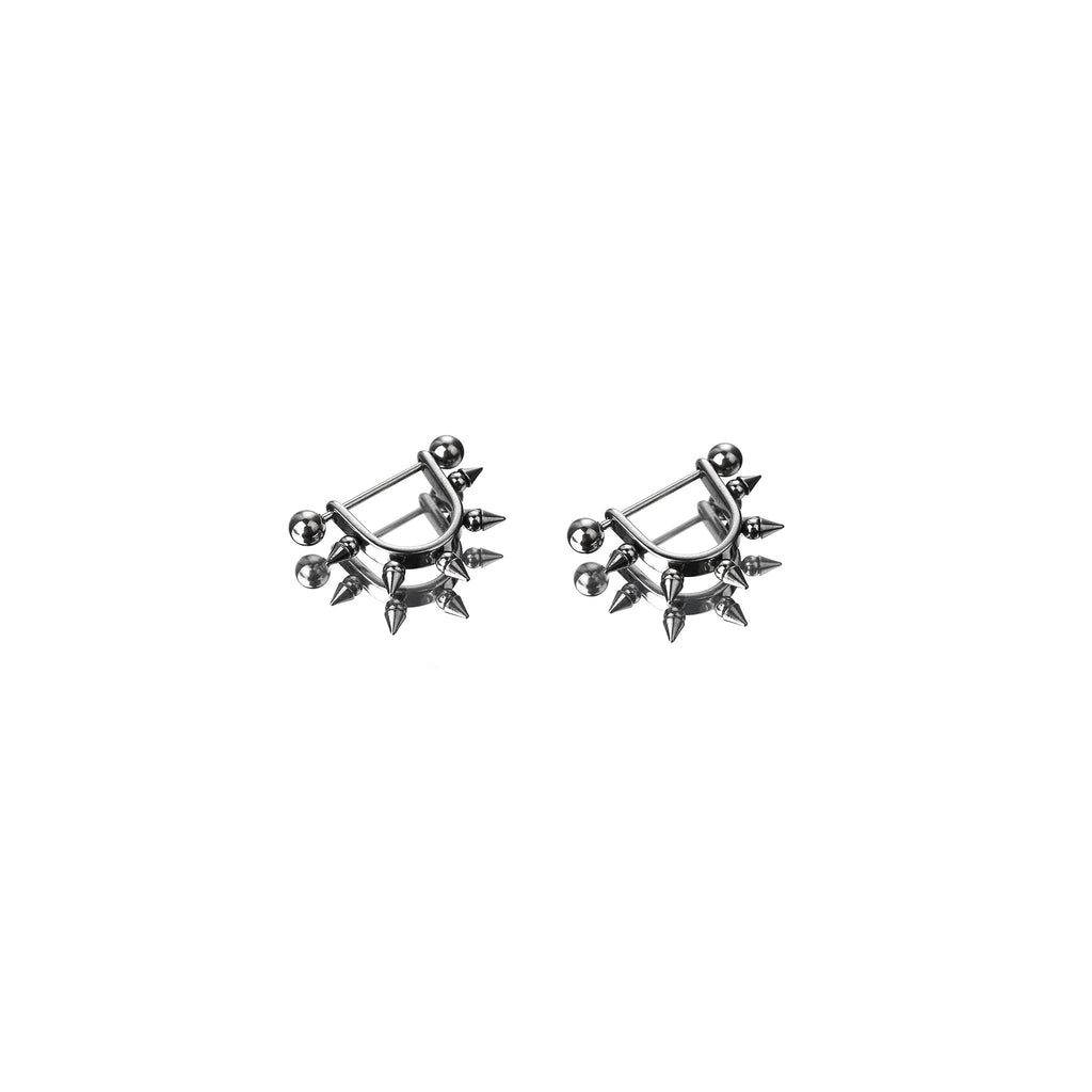 Black & White Spike Stainless Steel Nipple Rings - Black & White Spike Stainless Steel Nipple Rings - Sliver / Set by CRUXJEWELRY