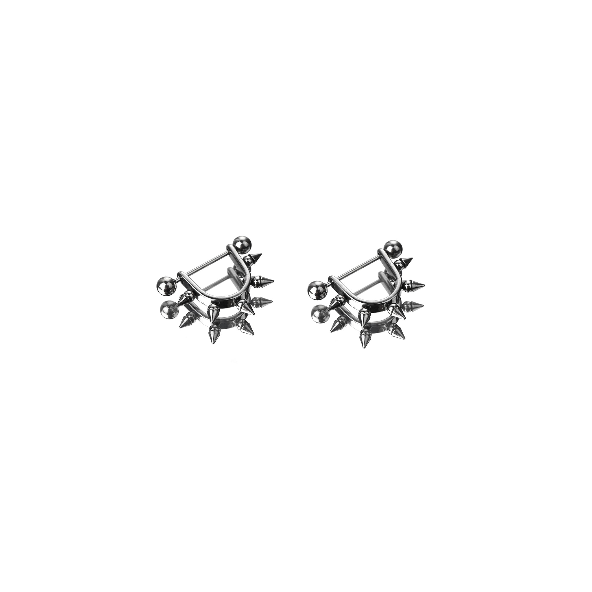 Black & White Spike Stainless Steel Nipple Rings - Black & White Spike Stainless Steel Nipple Rings - Sliver / Set by CRUXJEWELRY