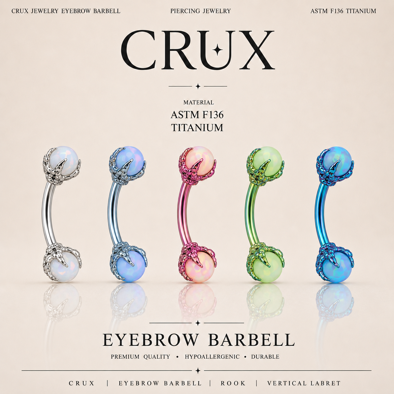 Multicolored Dragon Claw Opal Internally Threaded Titanium Curved Barbell