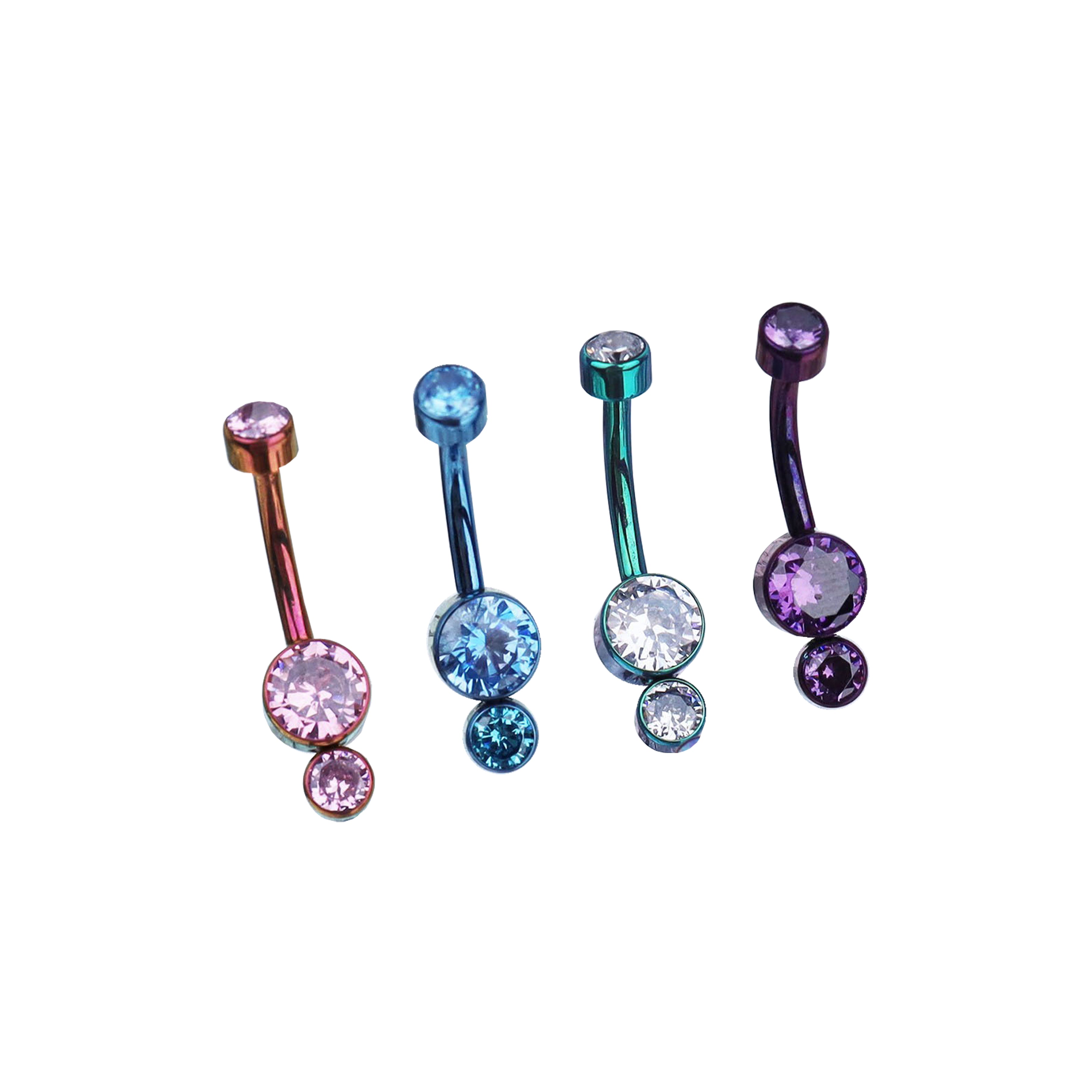 Colorful Double CZ Internally threaded Titanium Belly Ring - Colorful Double CZ Internally threaded Titanium Belly Ring - Pink by CRUXJEWELRY