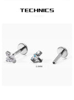 F136 Titanium Four Leaf Clover Opal Internally Threaded Flat Back Studs