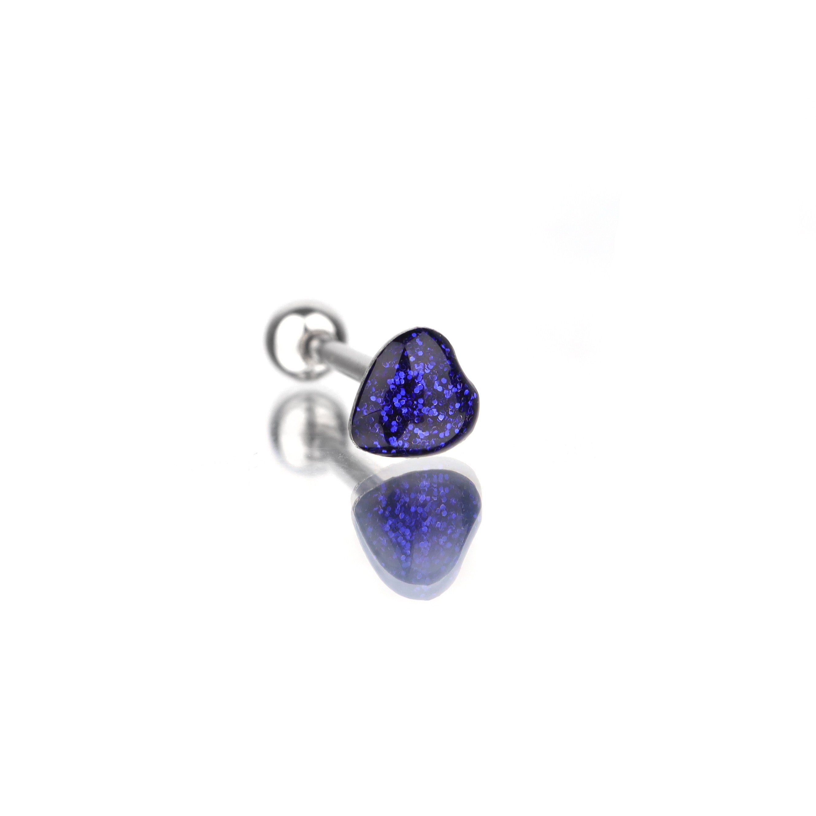 Colorful Glitter Resin Heart Oil Slick tongue stud - Colorful Glitter Resin Heart Oil Slick tongue stud - Sapphire Blue by CRUXJEWELRY