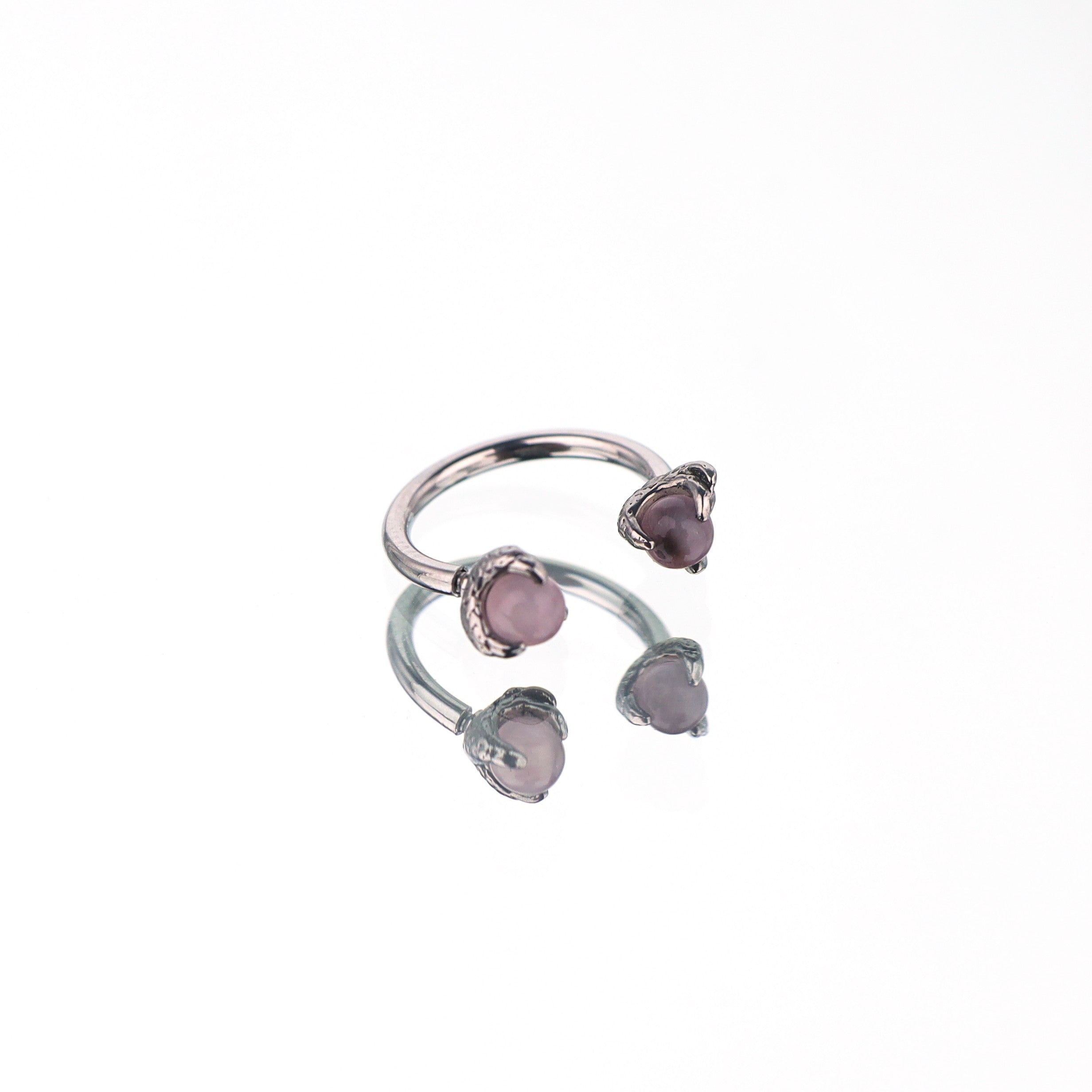 Colorful Dragon Claw CZ Stainless Steel Horseshoe Ring - Colorful Dragon Claw CZ Stainless Steel Horseshoe Ring - Pink / 8mm by CRUXJEWELRY