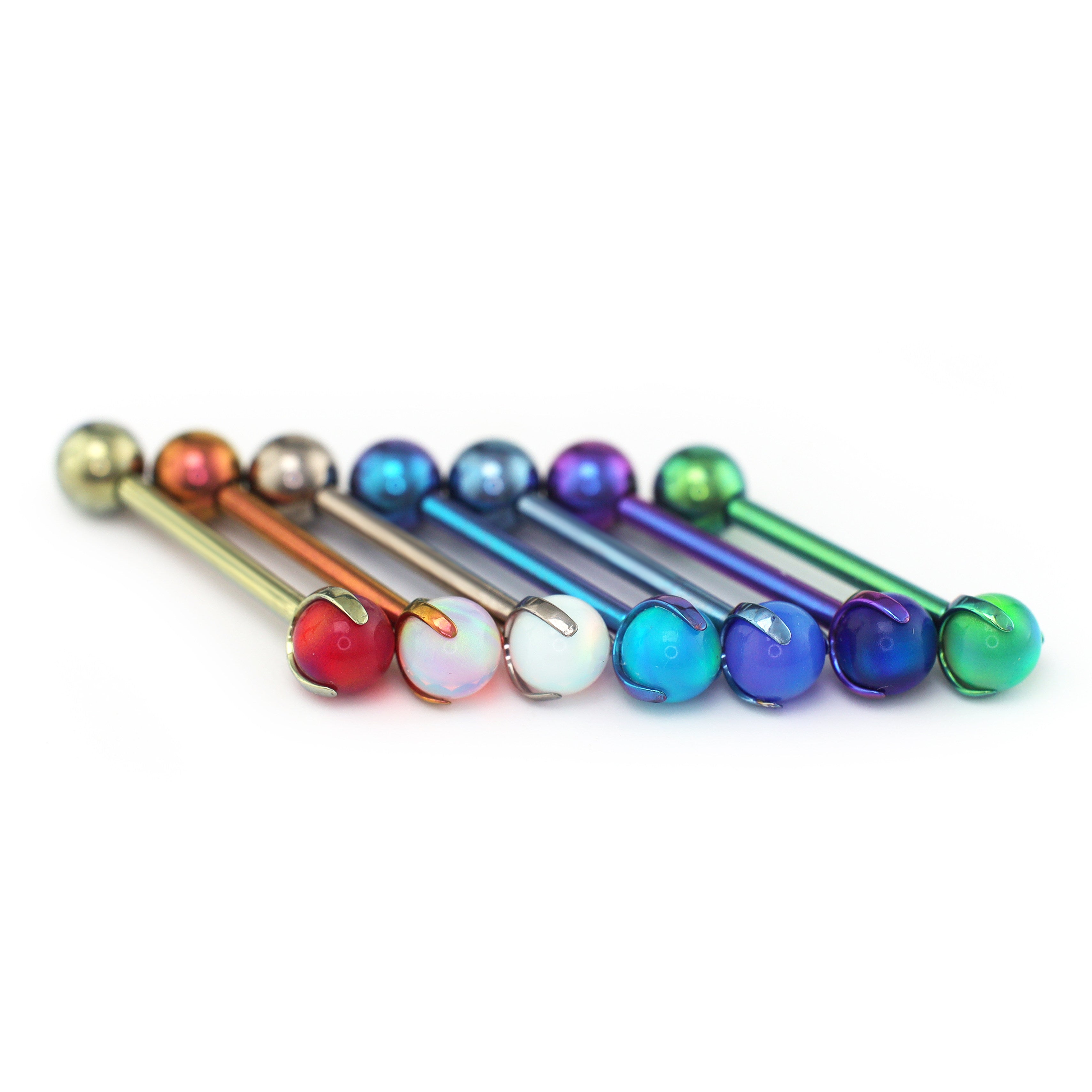 F136 Titanium Nebula Opal Tongue Ring - Internally Threaded Straight Barbell