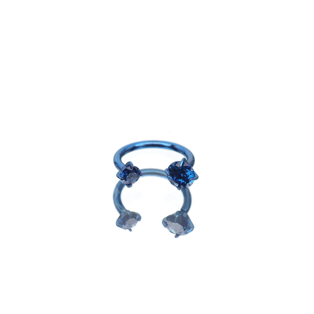 Vivid Internally Threaded CZ Titanium Horseshoe Ring - Vivid Internally Threaded CZ Titanium Horseshoe Ring - Sapphire Blue / 3mm / 6mm by CRUXJEWELRY