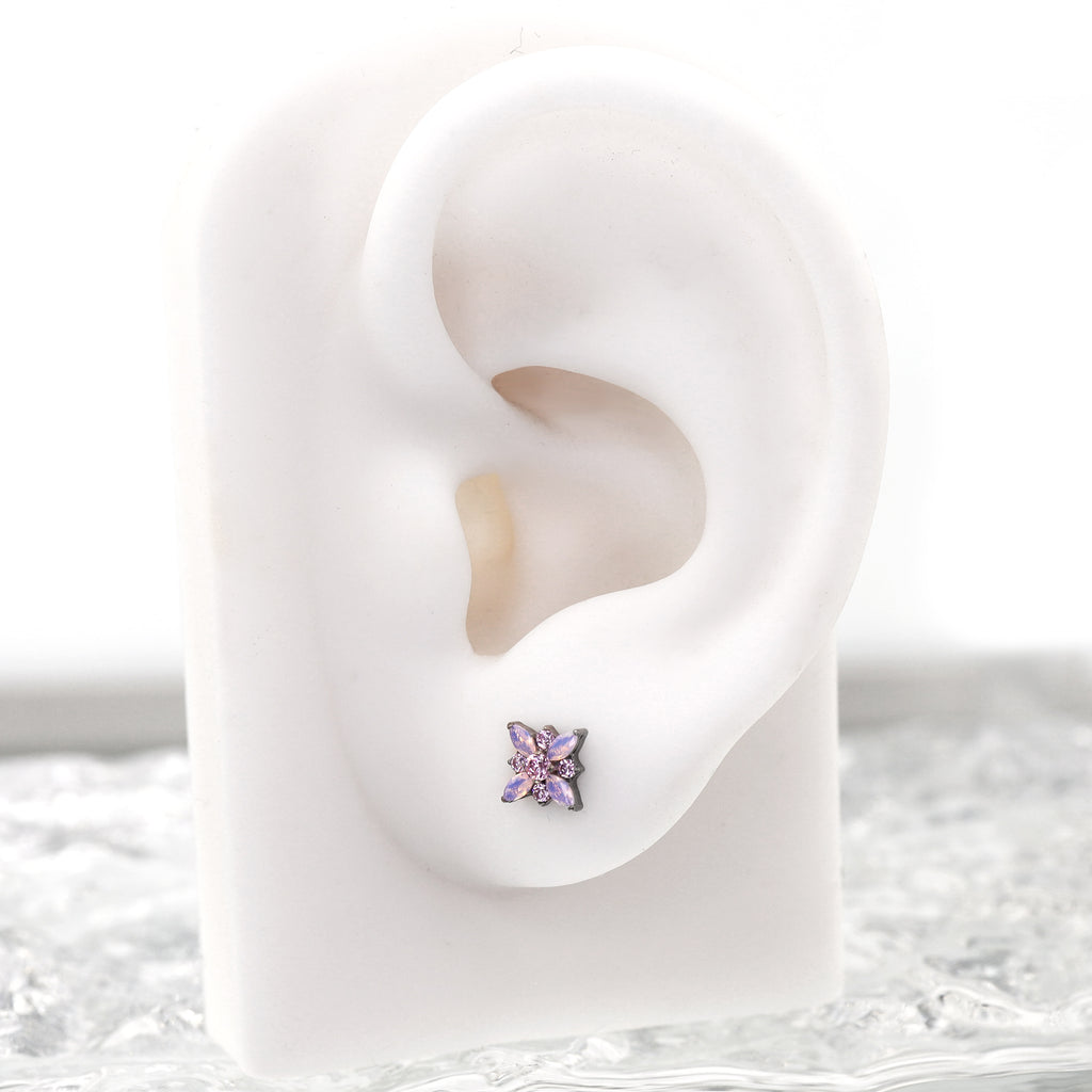 Dainty Pink & Blue Floral Opal Stud - Sweet Implant Grade Titanium Ear & Lip Piercing