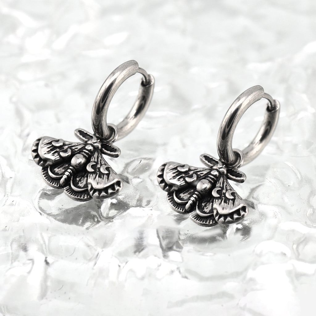 Gothic Moth Insect Pendant Stainless Steel Earrings - Gothic Moth Insect Pendant Stainless Steel Earrings - Single by CRUXJEWELRY