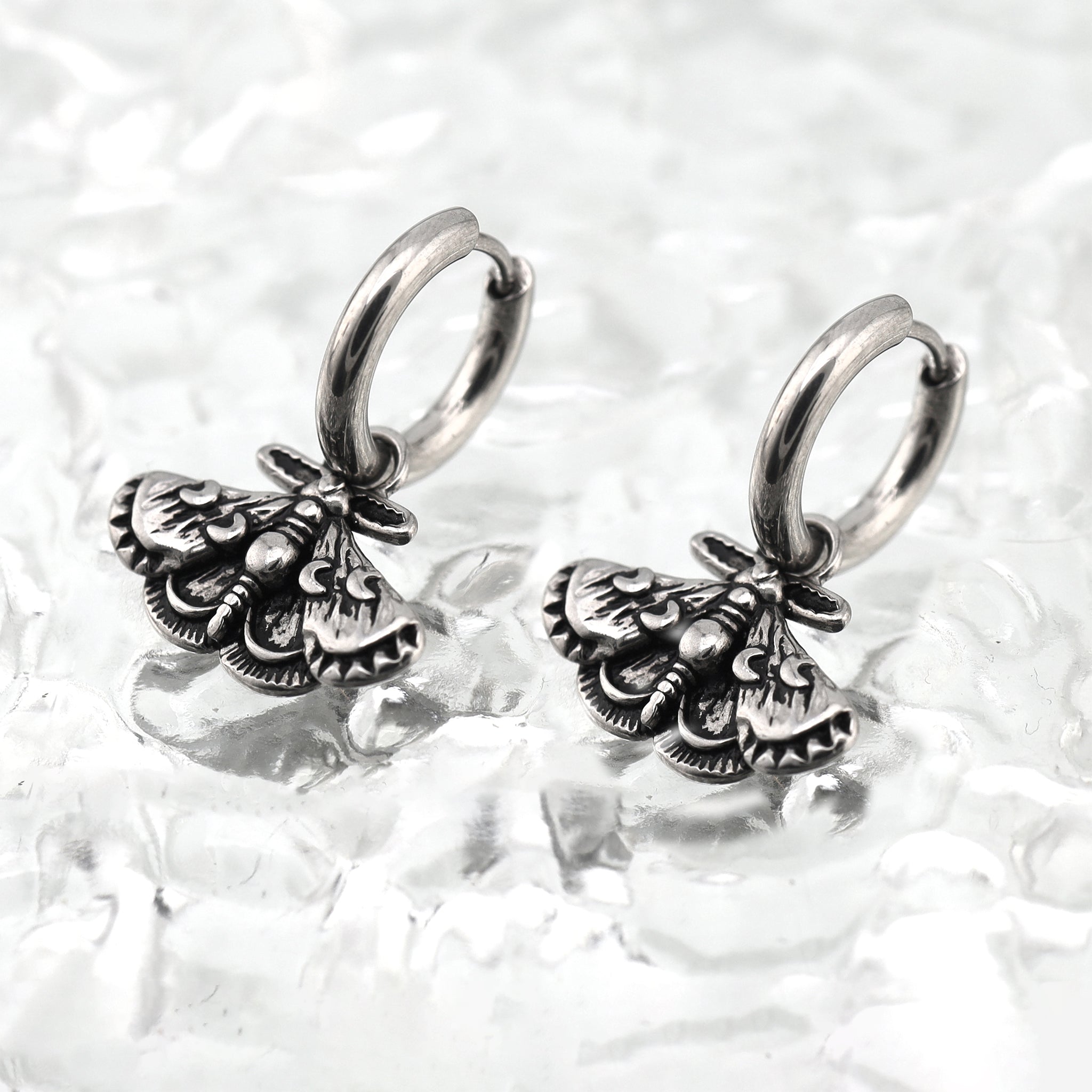 Gothic Moth Insect Pendant Stainless Steel Earrings - Gothic Moth Insect Pendant Stainless Steel Earrings - Single by CRUXJEWELRY