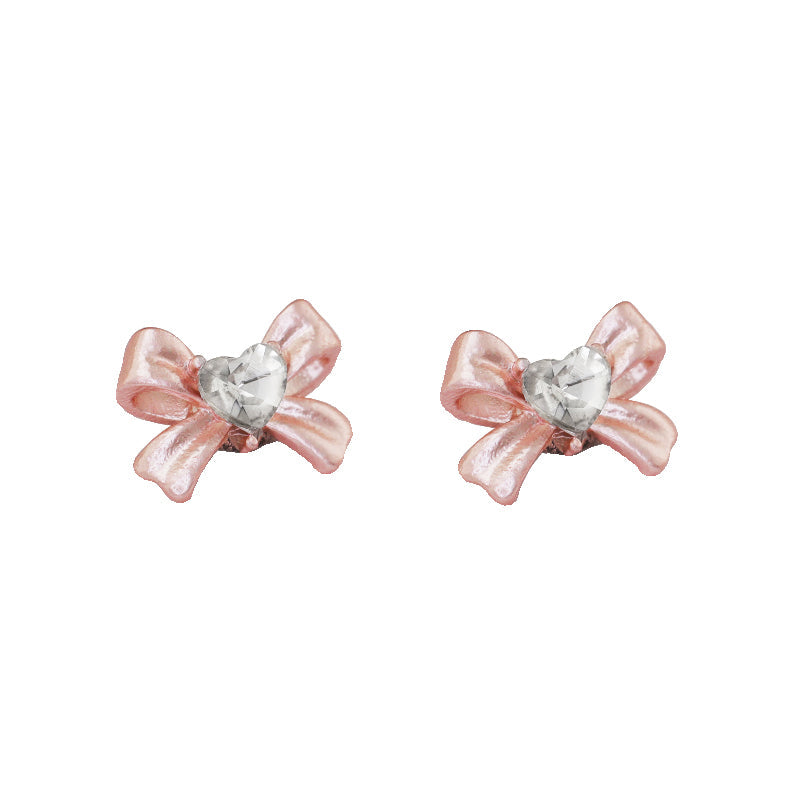 Heart CZ Pink Bow Internally Threaded Stainless Steel Studs - Heart CZ Pink Bow Internally Threaded Stainless Steel Studs - Single / 6mm by CRUXJEWELRY