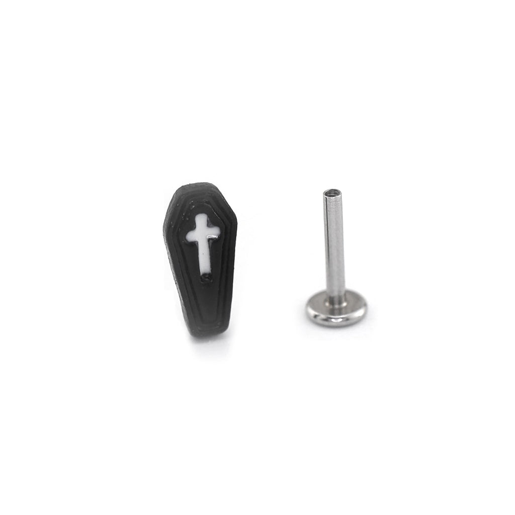 Hallowmas - Gothic Resin Cross Coffin Stainless Steel Ear Studs - Hallowmas - Gothic Resin Cross Coffin Stainless Steel Ear Studs - Black / 6mm by CRUXJEWELRY