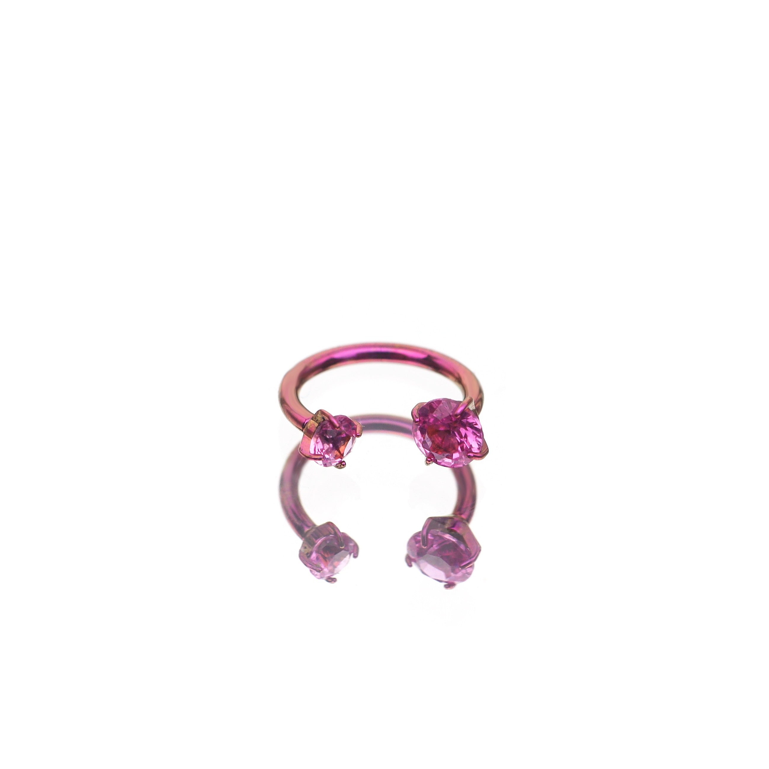 Vivid Internally Threaded CZ Titanium Horseshoe Ring - Vivid Internally Threaded CZ Titanium Horseshoe Ring - Light Pink / 3mm / 6mm by CRUXJEWELRY