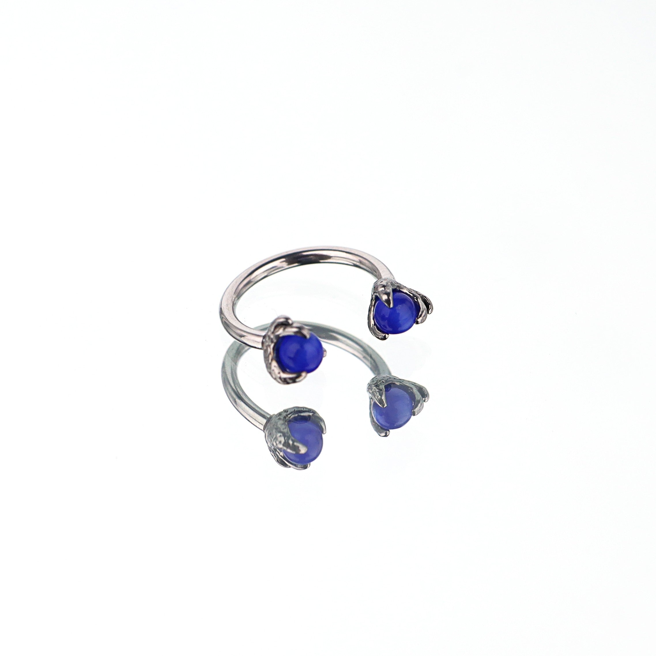 Colorful Dragon Claw CZ Stainless Steel Horseshoe Ring - Colorful Dragon Claw CZ Stainless Steel Horseshoe Ring - Sapphire Blue / 8mm by CRUXJEWELRY