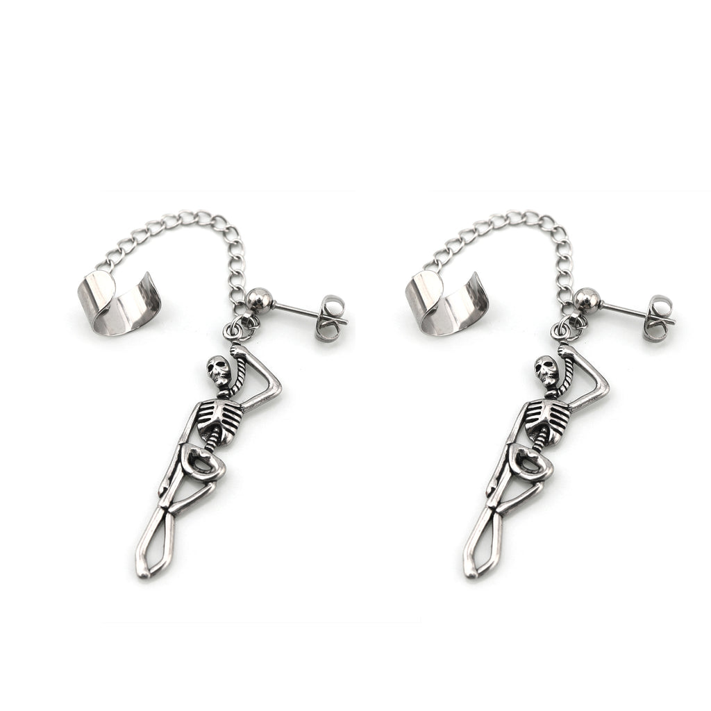 Openwork Skull Chain Dangle Stainless steel Earrings - Openwork Skull Chain Dangle Stainless steel Earrings - Set by CRUXJEWELRY