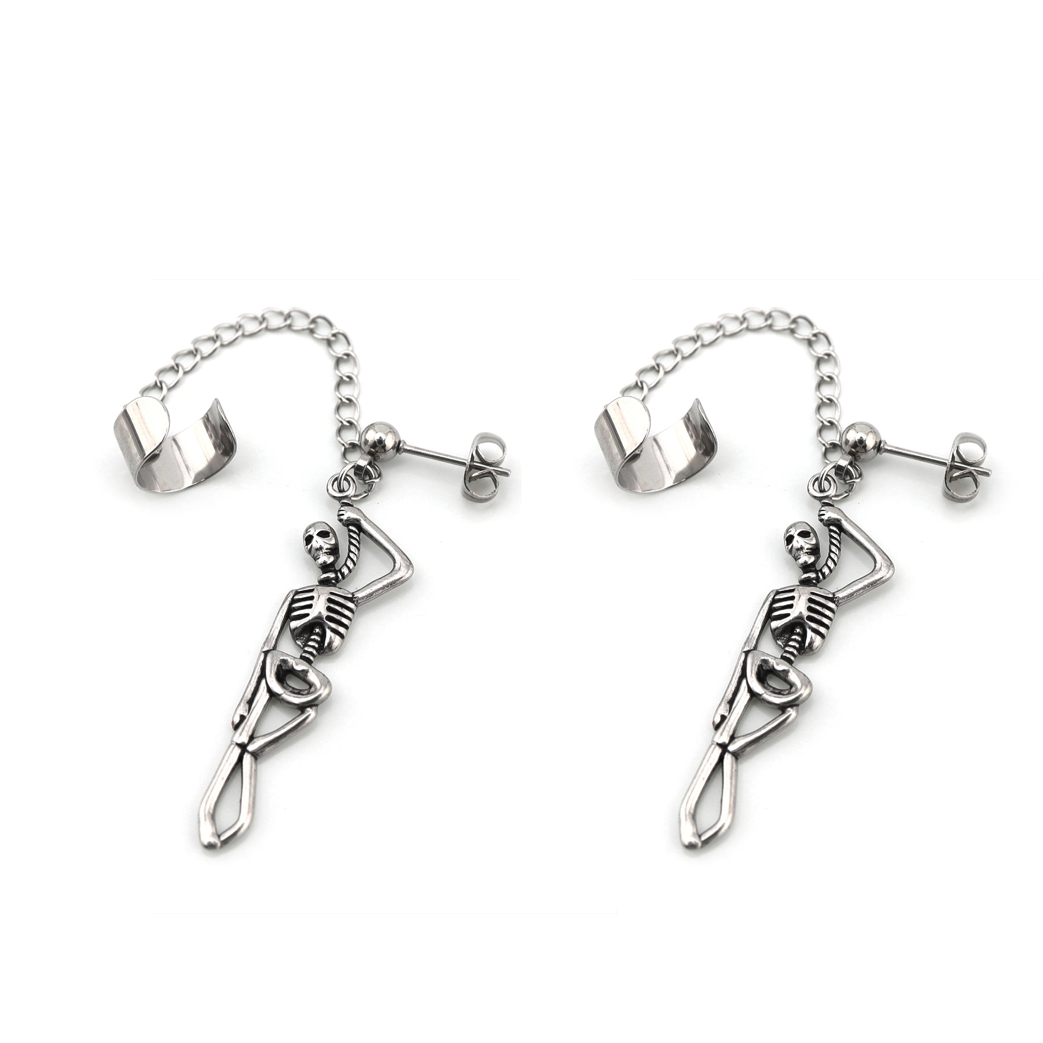 Openwork Skull Chain Dangle Stainless steel Earrings - Openwork Skull Chain Dangle Stainless steel Earrings - Set by CRUXJEWELRY