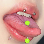 14G Neon Green Frosted Acrylic Tongue Ring | Surgical Steel Barbell | Edgy Cyber Y2K Piercing