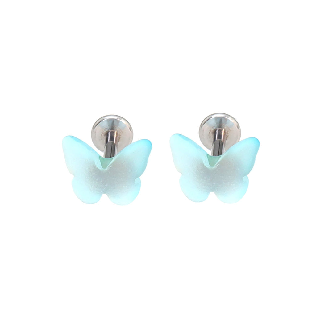 Colorful Resin Butterfly Internally Threaded Stud - Colorful Resin Butterfly Internally Threaded Stud - Blue / Set / 6mm by CRUXJEWELRY