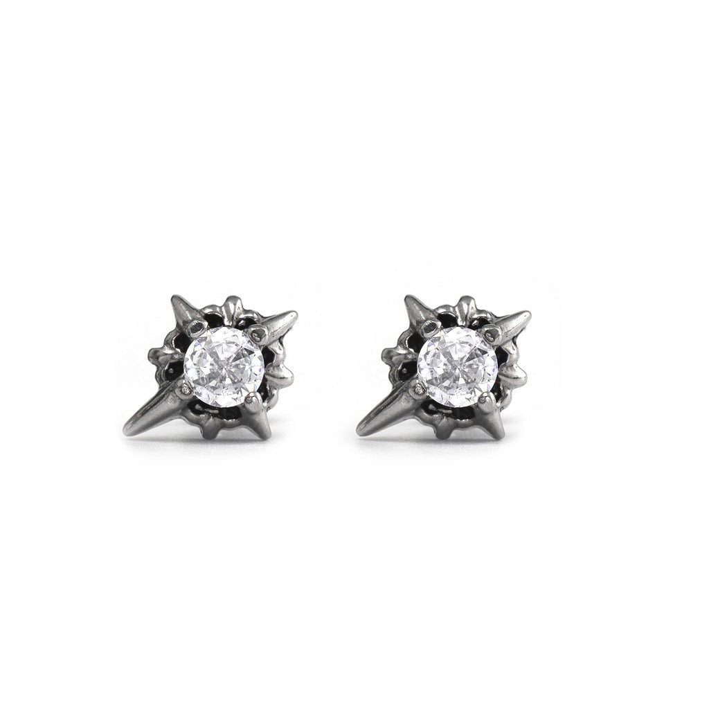 PAIR OF Black & White CZ 3D Hexagram Stainless Steel Ear Studs - PAIR OF Black & White CZ 3D Hexagram Stainless Steel Ear Studs - Pair of White by CRUXJEWELRY
