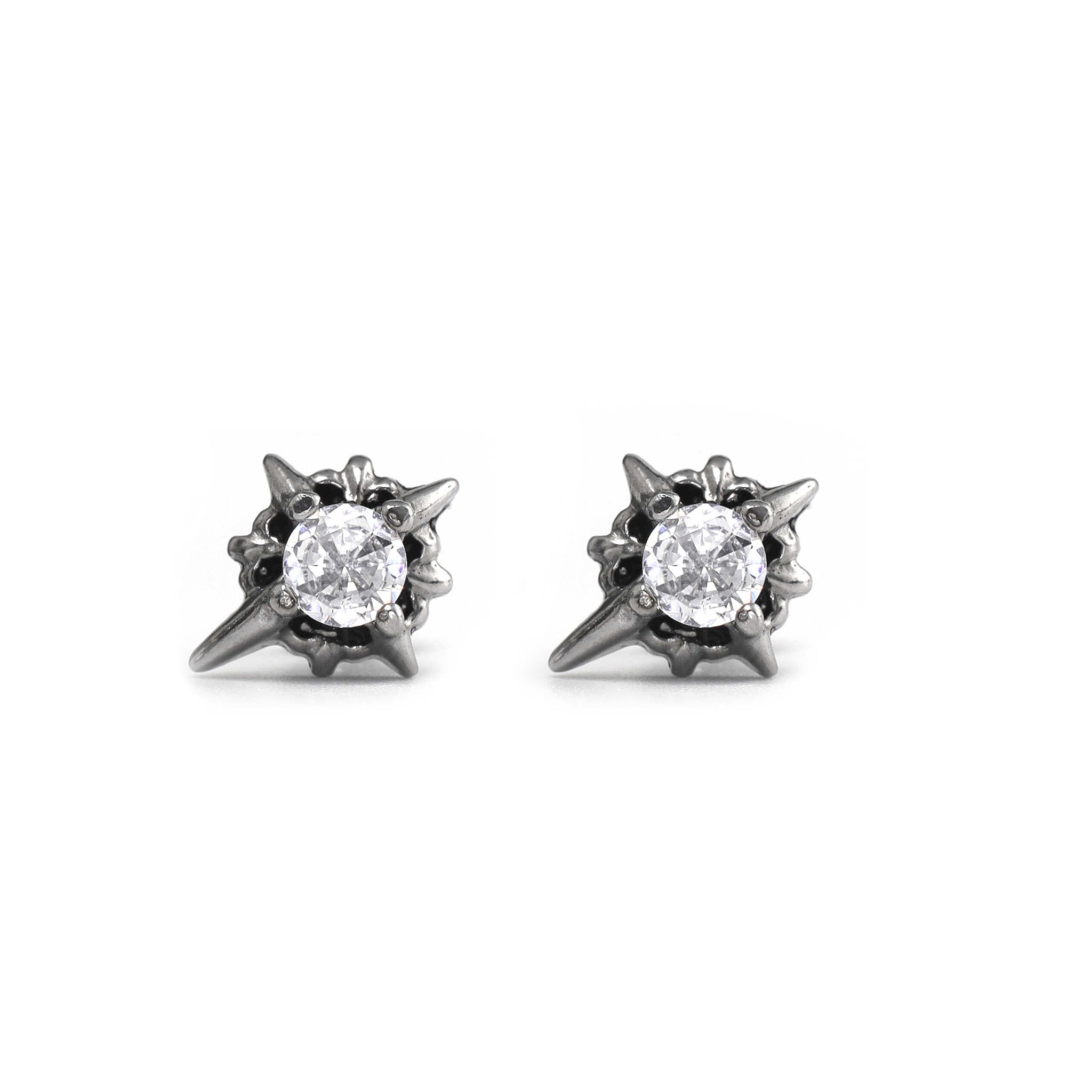 PAIR OF Black & White CZ 3D Hexagram Stainless Steel Ear Studs - PAIR OF Black & White CZ 3D Hexagram Stainless Steel Ear Studs - Pair of White by CRUXJEWELRY