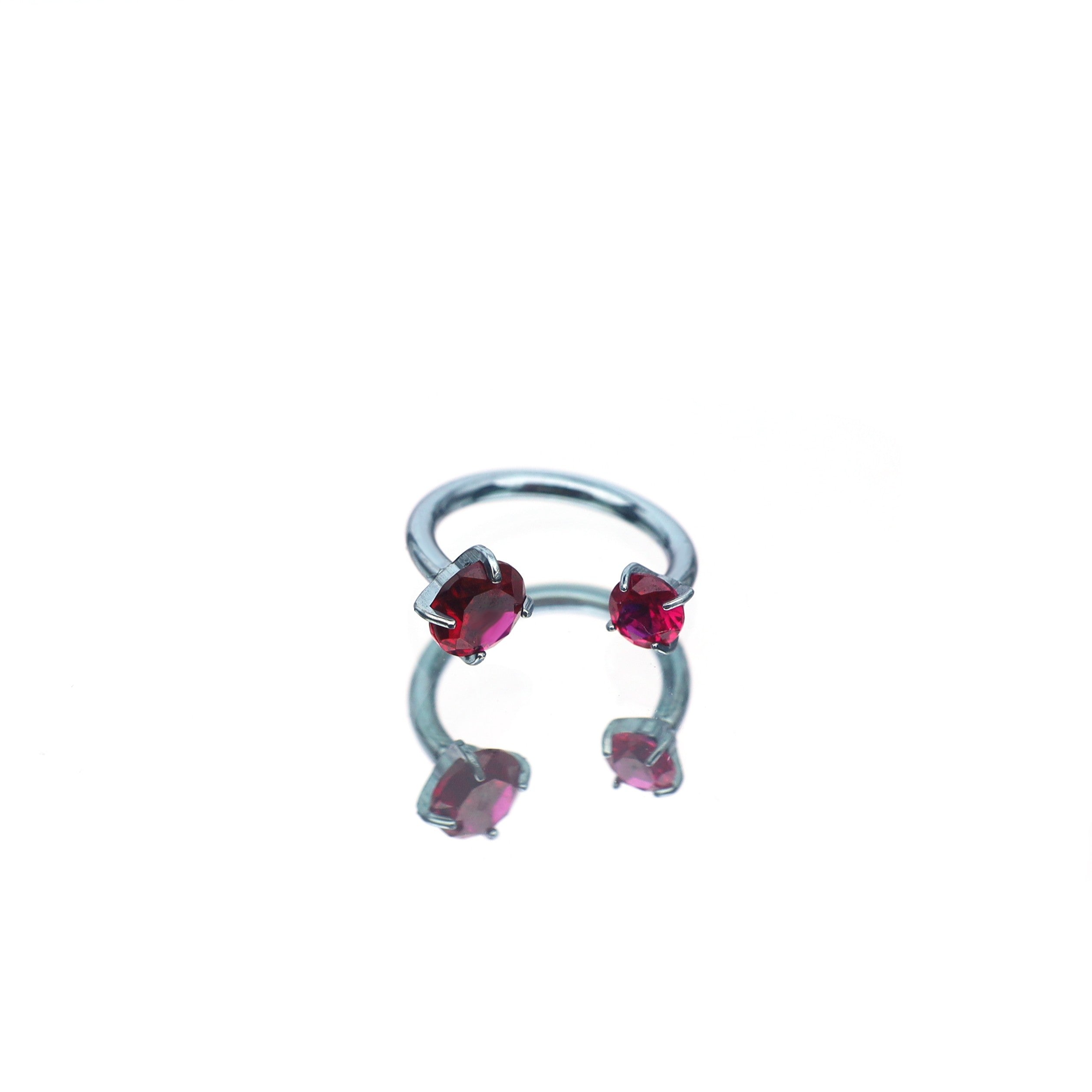 Vivid Internally Threaded CZ Titanium Horseshoe Ring - Vivid Internally Threaded CZ Titanium Horseshoe Ring - Red / 3mm / 6mm by CRUXJEWELRY
