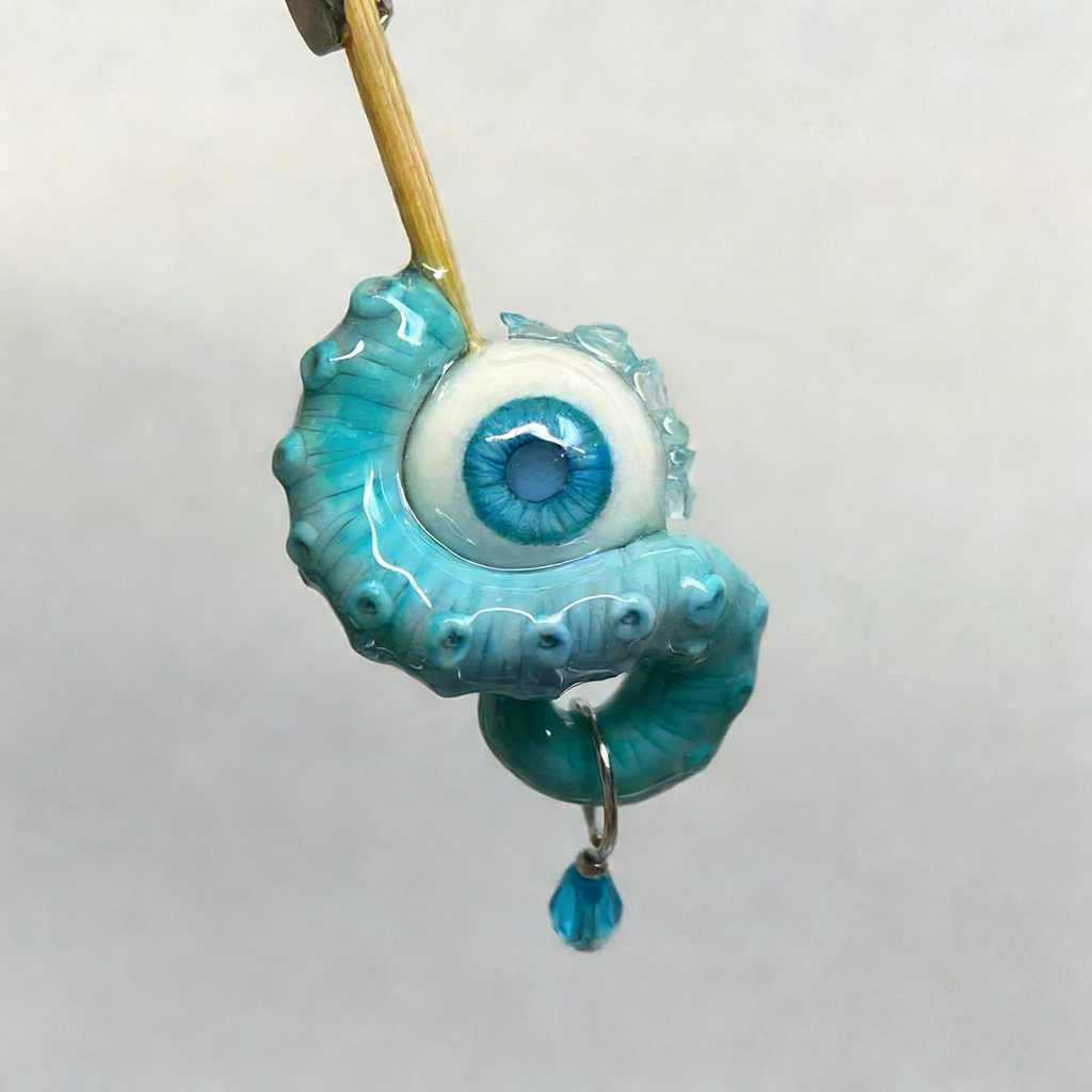 Cthulhu Eye – Pupil Detail Octopus Tentacle Earrings in Sky & Teal Blue