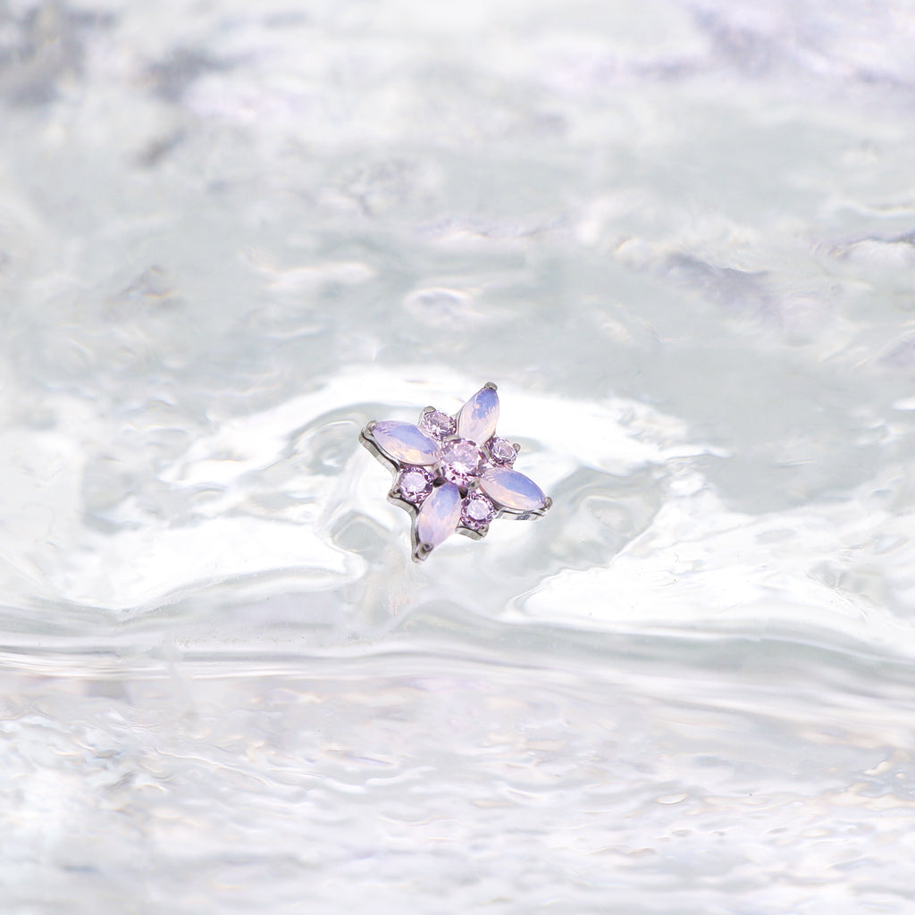 Dainty Pink & Blue Floral Opal Stud - Sweet Implant Grade Titanium Ear & Lip Piercing