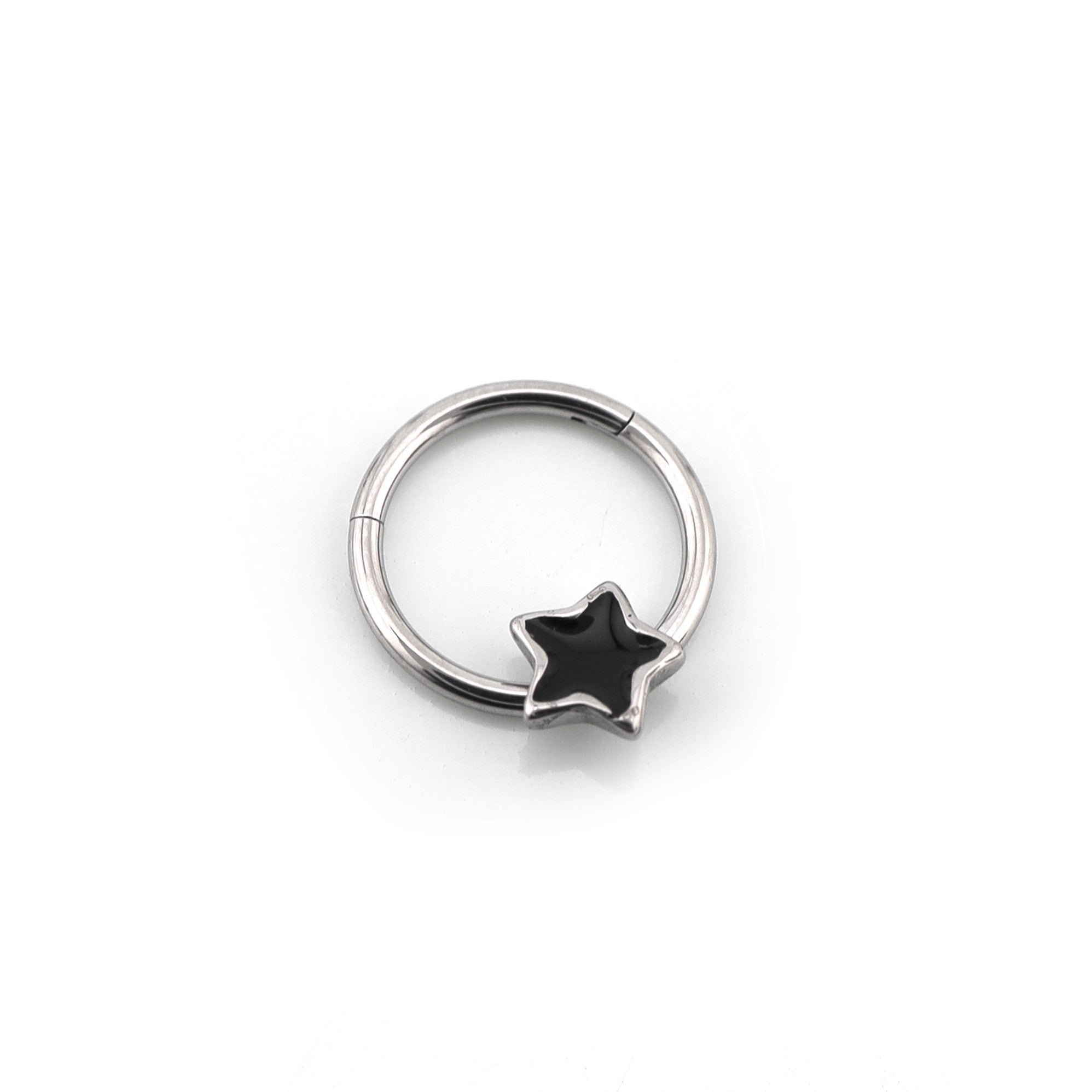 3D pentacle Stainless Steel Segment hoop - 3D pentacle Stainless Steel Segment hoop - Black by CRUXJEWELRY