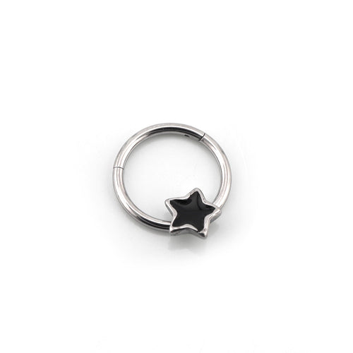 3D pentacle Stainless Steel Segment hoop - 3D pentacle Stainless Steel Segment hoop - Black by CRUXJEWELRY