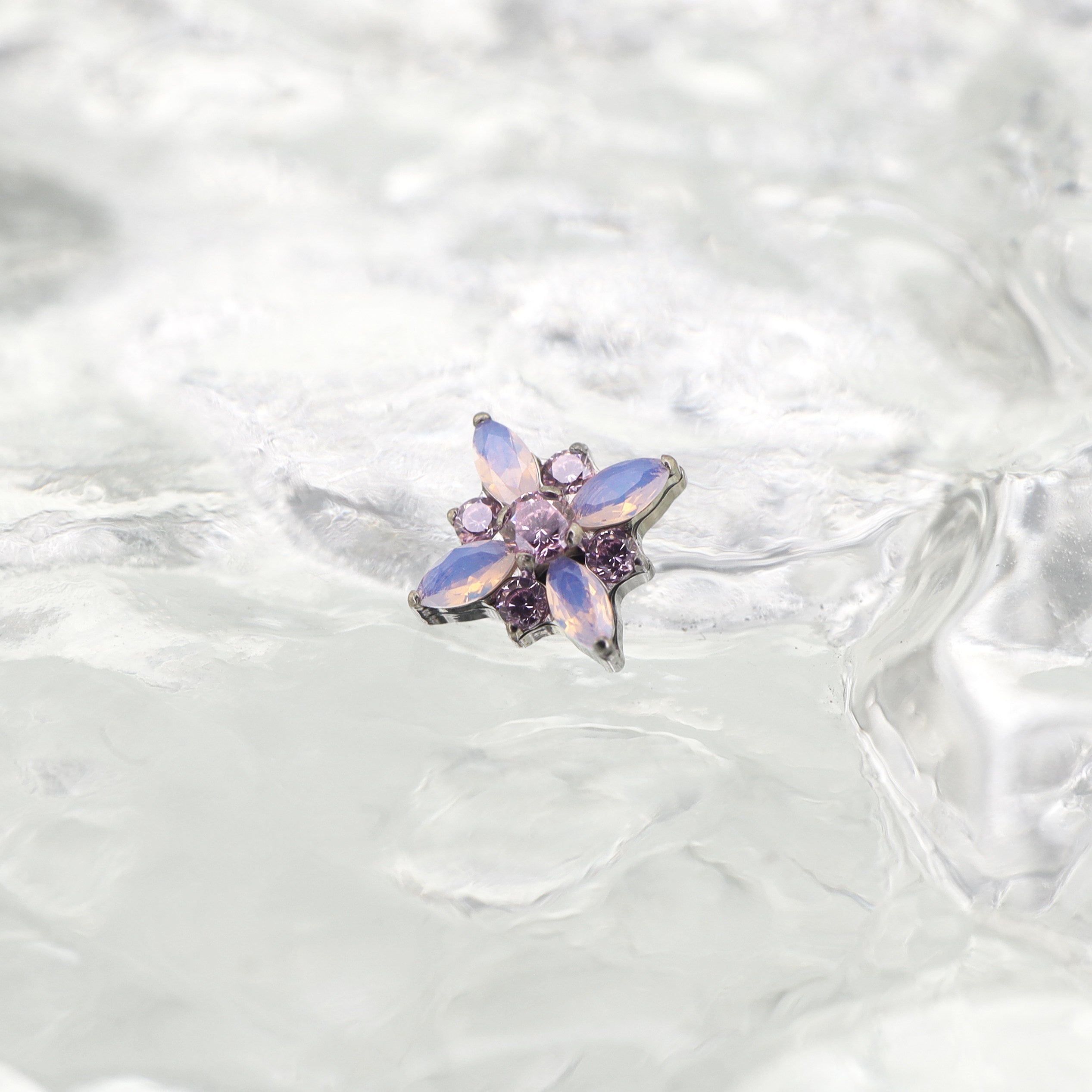 Dainty Pink & Blue Floral Opal Stud - Sweet Implant Grade Titanium Ear & Lip Piercing